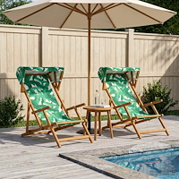 vidaXL Deck Chair 2 st 3 Position Massiv Eukalyptus Trä Bladmönster
