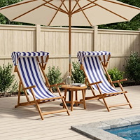 vidaXL Deck Chair 2 st 3 Position Massiv Eukalyptus Trä Blå och Vit