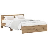 vidaXL Sängram med huvudgavel Artisan-ek 135 x 190 cm Konstruerat trä