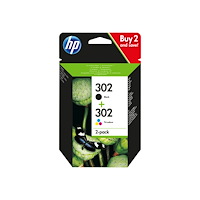 HP HP 302 - 2-pack - svart, färg (cyan, magenta, gul) - original - bläckpatron