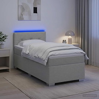 vidaXL Boxspring säng med madrass och LED Ljusgrå 100 x 200 cm Tyg