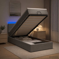 vidaXL Ottoman-säng med madrass och LED Ljusgrå 100 x 200 cm Tyg