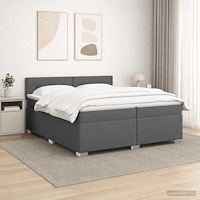 vidaXL Boxspring säng med madrass och LED Mörkgrå 200 x 200 cm Tyg