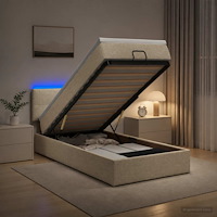 vidaXL Ottoman-säng med madrass och LED Gräddvit 90 x 190 cm Tyg