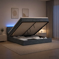 vidaXL Ottoman-säng med madrass och LED Mörkgrå 200 x 200 cm Sammet
