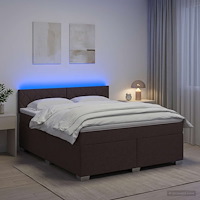 vidaXL Boxspring säng med madrass och LED Mörkbrun 180 x 200 cm Tyg