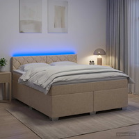 vidaXL Boxspring säng med madrass och LED Gräddvit 180 x 200 cm Tyg