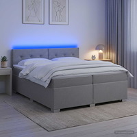 vidaXL Boxspring säng med madrass och LED Ljusgrå 200 x 200 cm Tyg