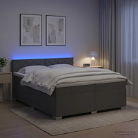vidaXL Boxspring säng med madrass och LED Mörkgrå 200 x 200 cm Tyg
