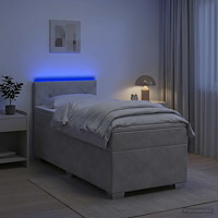 vidaXL Boxspring säng med madrass och LED Ljusgrå 80 x 200 cm Sammet