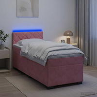 vidaXL Boxspring säng med madrass och LED Rosa 90 x 200 cm Sammet