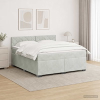 vidaXL Boxspring säng med madrass och LED Ljusgrå 160 x 200 cm Sammet