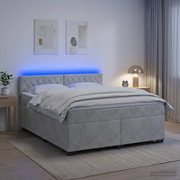 vidaXL Boxspring säng med madrass och LED Ljusgrå 180 x 200 cm Sammet