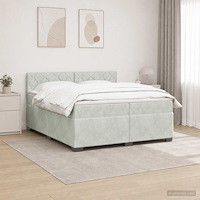 vidaXL Boxspring säng med madrass och LED Ljusgrå 200 x 200 cm Sammet