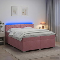 vidaXL Boxspring säng med madrass och LED Rosa 200 x 200 cm Sammet