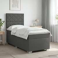 vidaXL Kontinentalsäng med madrass Mörkgrå 90 x 200 cm Tyg