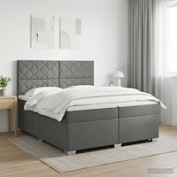 vidaXL Kontinentalsäng med madrass Mörkgrå 200 x 200 cm Tyg