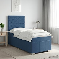 vidaXL Kontinentalsäng med madrass med huvudgavel Blå 90 x 200 cm Tyg