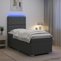 vidaXL LED sängram med madrass med huvudgavel Mörkgrå 90 x 190 cm Tyg