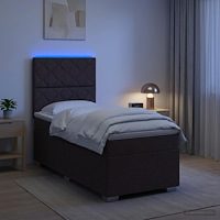 vidaXL LED sängram med madrass med huvudgavel Mörkbrun 90 x 200 cm Tyg