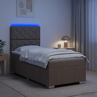 vidaXL LED sängram med madrass med huvudgavel Taupe 100 x 200 cm Tyg