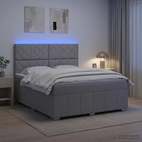 vidaXL LED sängram med madrass med huvudgavel Ljusgrå 140 x 190 cm Tyg