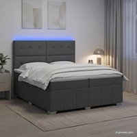vidaXL LED sängram med madrass med huvudgavel Mörkgrå 200 x 200 cm Tyg