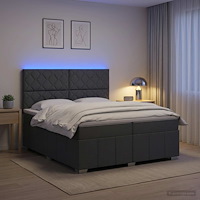 vidaXL LED sängram med madrass med huvudgavel Mörkgrå 200 x 200 cm Tyg