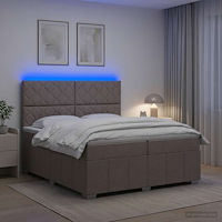 vidaXL LED sängram med madrass med huvudgavel Taupe 200 x 200 cm Tyg