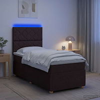 vidaXL LED sängram med madrass med huvudgavel Mörkbrun 80 x 200 cm Tyg