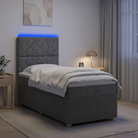 vidaXL LED sängram med madrass med huvudgavel Mörkgrå 90 x 190 cm Tyg