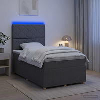 vidaXL LED sängram med madrass med huvudgavel Mörkgrå 120 x 190 cm Tyg