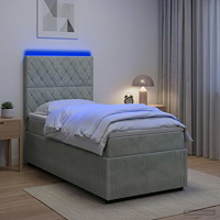 vidaXL LED sängram med madrass Ljusgrå 90 x 200 cm Sammet