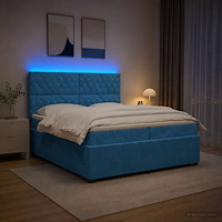 vidaXL LED sängram med madrass med huvudgavel Blå 200 x 200 cm Sammet