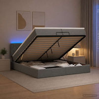 vidaXL Ottoman-säng med madrass och LED Mörkgrå 200 x 200 cm Tyg