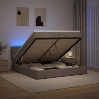 vidaXL Ottoman-säng med madrass och LED Taupe 200 x 200 cm Tyg