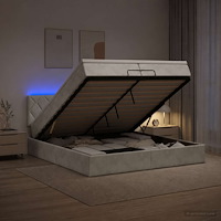vidaXL Ottoman-säng med madrass och LED Ljusgrå 200 x 200 cm Sammet