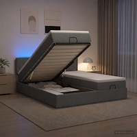 vidaXL Ottoman-säng med madrass och LED Mörkgrå 200 x 200 cm Tyg