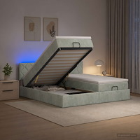 vidaXL Ottoman-säng med madrass och LED Ljusgrå 200 x 200 cm Sammet