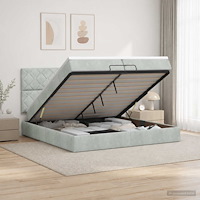 vidaXL Ottoman säng med madrass Ljusgrå 200 x 200 cm Sammet