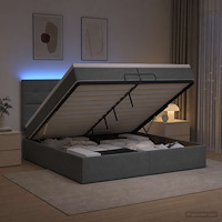 vidaXL Ottoman-säng med madrass och LED Mörkgrå 200 x 200 cm Tyg