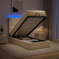 vidaXL Ottoman-säng med madrass och LED Gräddvit 90 x 200 cm Tyg