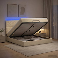 vidaXL Ottoman-säng med madrass och LED Gräddvit 180 x 200 cm Tyg