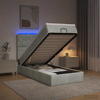 vidaXL Ottoman-säng med madrass och LED Ljusgrå 80 x 200 cm Sammet