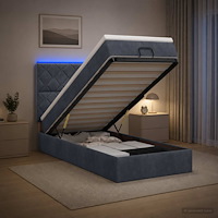 vidaXL Ottoman-säng med madrass och LED Mörkgrå 90 x 200 cm Sammet