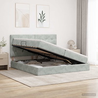 vidaXL Ottoman-säng med madrass och LED Ljusgrå 200 x 200 cm Sammet