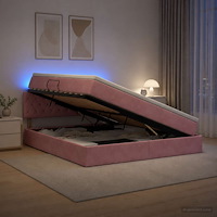vidaXL LED förvaringssäng med madrass Rosa 160 x 200 cm Sammet