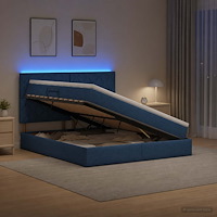 vidaXL LED förvaringssäng med madrass Blå 140 x 200 cm Tyg