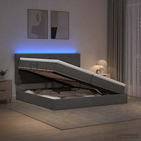 vidaXL LED förvaringssäng med madrass Mörkgrå 200 x 200 cm Tyg