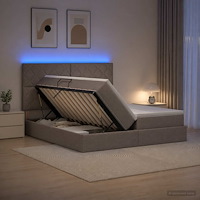 vidaXL LED förvaringssäng med madrass Taupe 180 x 200 cm Tyg